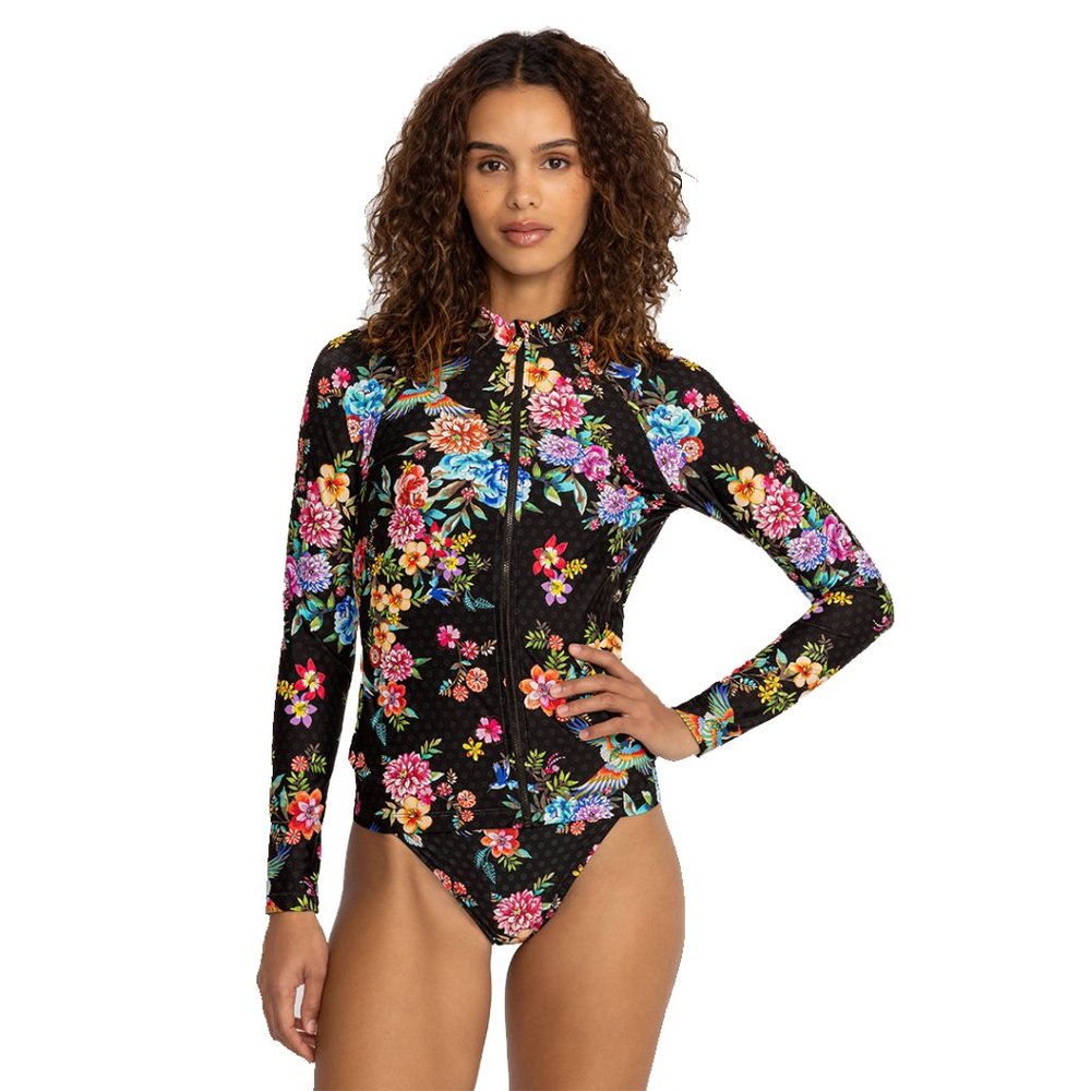 Johnny Was Sognatore Nero Swim Wear Surf Shirt Rash Guard Black Floral Top XL NW